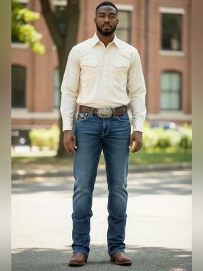 Ariat M4 Low Rise Boot Cut Jeans Men’s 34x34 Blue Western Cowboy MX08F19TR
